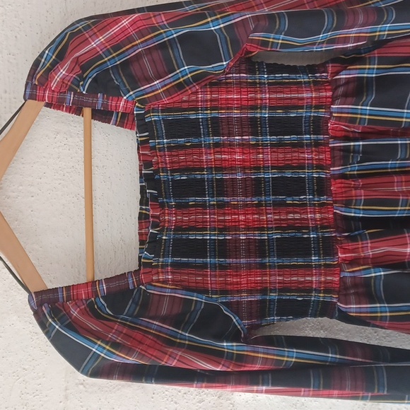 Draper James RSVP Plaid Midi Dress, Smocked Bodice, Lantern Sleeves, Pockets, XS - Picture 3 of 16